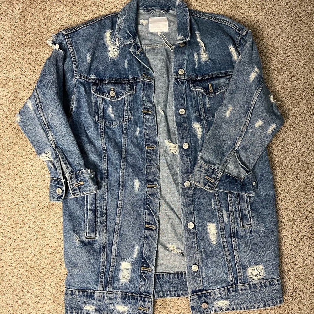 Zara distressed oversized denim jacket